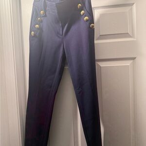 White House Black Market Navy Pants with Gold Accents